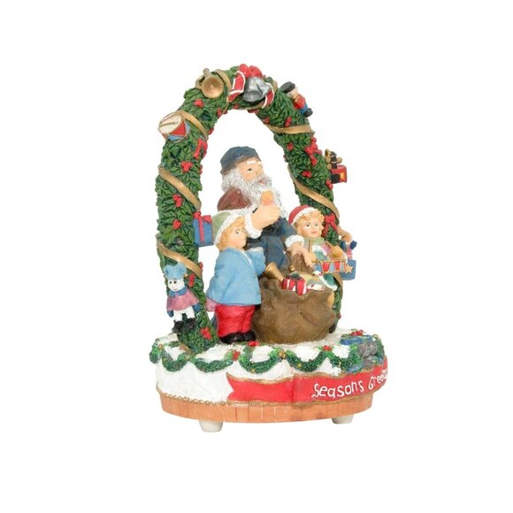 Resin Santa Under Holly Arch Music Box Light Up, HO HO HO...